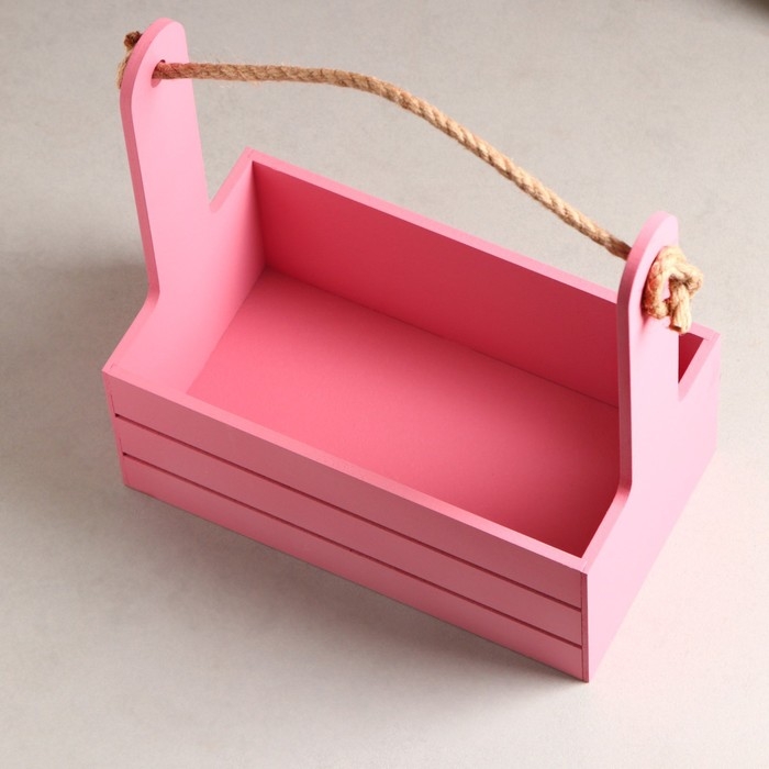 Кашпо деревянное 25.5×15×30 см Кашпо деревянное 25.5×15×30 см "Аром", ручка канат, Розовый Коралл
