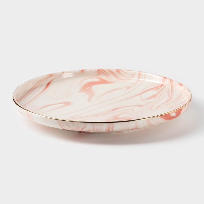 Тарелка керамическая обеденная &laquo;Мрамор&raquo;, d=25 см, цвет розовый