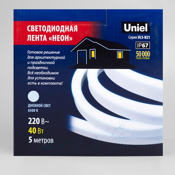 Гибкий неон Uniel 8 &times; 16 мм, IP67, 5 м, SMD2835, 120 LED/м, 220 В, свечение белое