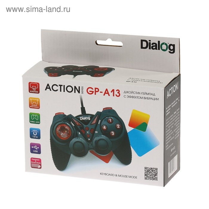 Геймпад Dialog Action GP-A13, проводной, вибрация, для PC, PS2/3, USB, черно-красный