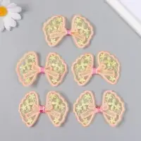 Декор для творчества текстиль вышивка "Бантик в цветочках оранжево-жёлтый" 7х5,5 см