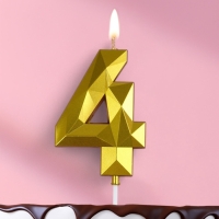 Свеча ГИГАНТ в торт на шпажке &laquo;Грань&raquo;, цифра "4", золотая, 9 см