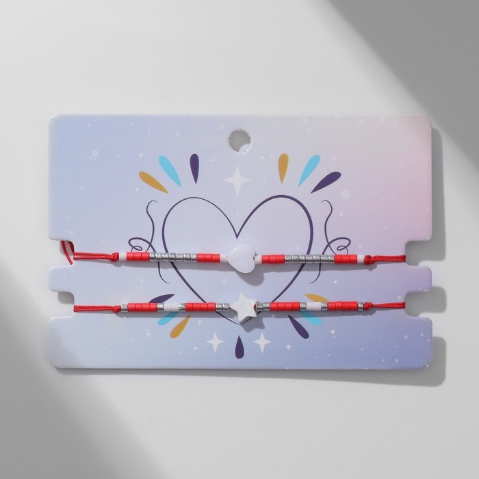 Браслет-оберег &laquo;Красная нить&raquo; набор 2 шт., ракушка, цвет белый