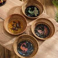 Корзинка плетеная ротанг "Павлин", 23х23х7 см, МИКС