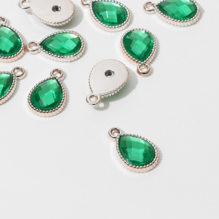 Подвеска &laquo;Капля&raquo; рифлёная 2,1&times;1,4&times;0,4 см,(набор 10 шт.), цвет зелёный в золоте