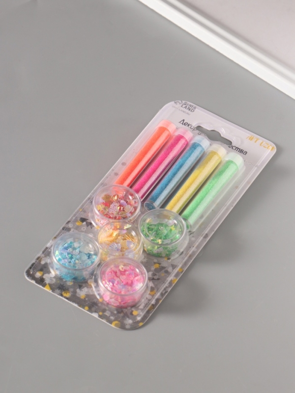 Глиттер "Пудра и пайетки" неон набор 5х6 гр и 5х5 гр 21,4х9,3 см