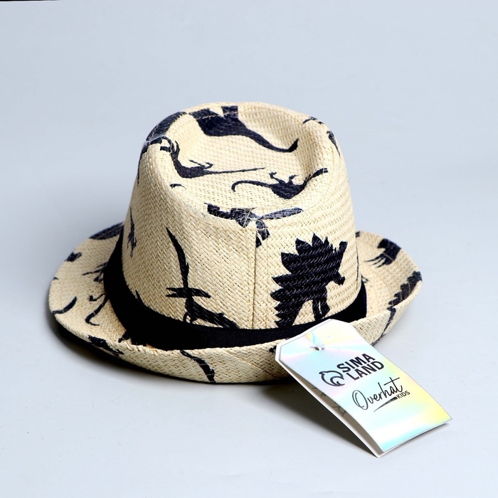 Панама детская соломенная для мальчика &laquo;Динозаврики&raquo;, р-р 52-54