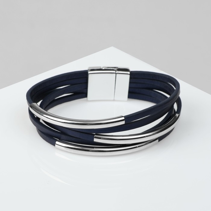 Браслет кожа &laquo;На магните&raquo; три дуги, цвет тёмно-синий, 18,5 см