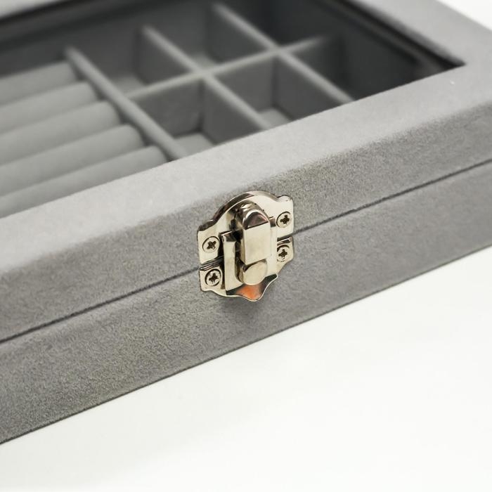 Шкатулка для украшений &laquo;Серый туман&raquo;, бархат, с замком, 4.5&times;20&times;15 см