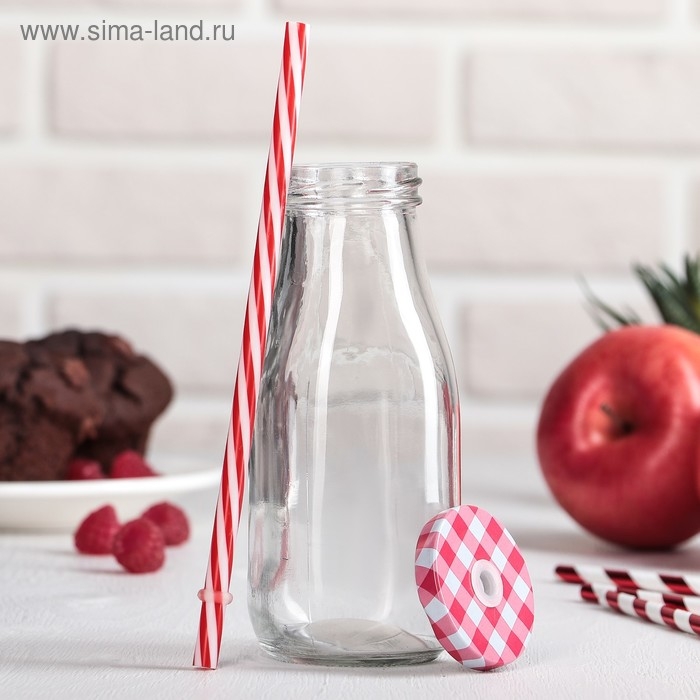 Бутыль стеклянная с крышкой и трубочкой &laquo;Лаконичность&raquo;, 300 мл, 6,5&times;15,5 см, цвет МИКС