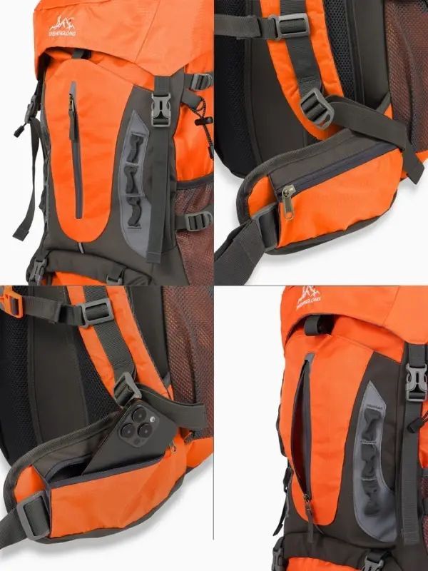 Рюкзак тур 65+5л, 30*20*53, отдел на шнурке, 5нар+2вн кармана, цвет оранжевый