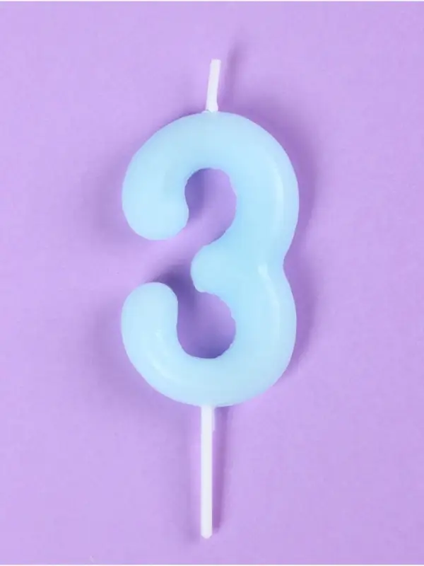 Свеча в торт &laquo;Цифра 3&raquo;, светящаяся голубая, 9 см