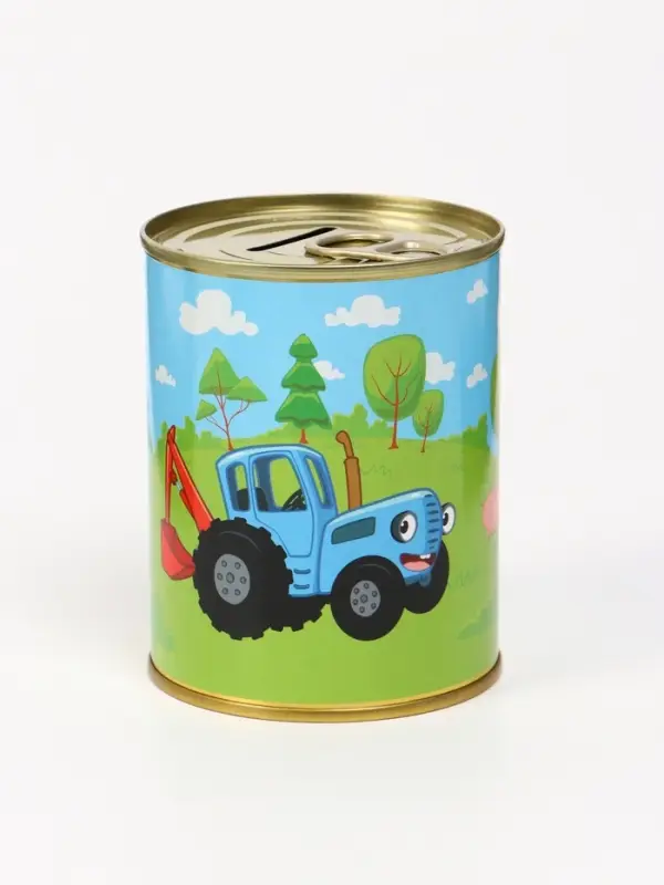 Копилка металлическая, 9.5 см&times;7.5 см&times;7.5 см, Синий трактор