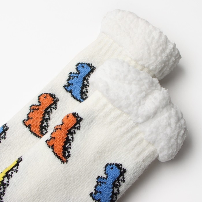 Носки женские с мехом, цвет белый/динозавр, размер 36-40