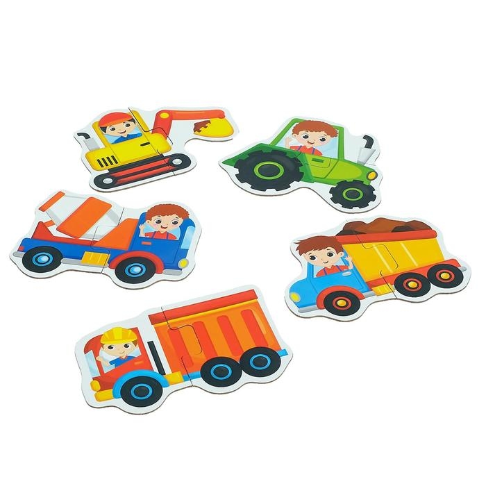 Макси пазлы &laquo;Машины на стройке&raquo;, 5 пазлов, 10 деталей