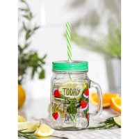 Банка стеклянная с крышкой и трубочкой Доляна «Счастливый день», 450 мл, 10,5×7,5×13 см, цвет МИКС Банка стеклянная с крышкой и трубочкой Доляна «Счастливый день», 450 мл, 10,5×7,5×13 см, цвет МИКС