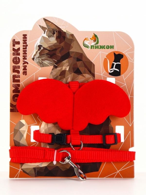 Комплект амуниции "Ангел", размер XS, шлейка 19-26 см, поводок 120 х 1 см, красный