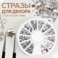 Стразы для декора, 12 ячеек, 1.5/2/2.5/3 мм, голографические