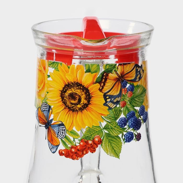 Кувшин стеклянный с крышкой, 1,2 л, рисунок МИКС