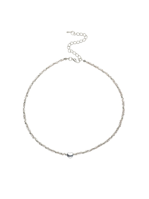 Чокер &laquo;Сердце&raquo; бусина №4, цвет серый в серебре, 35 см