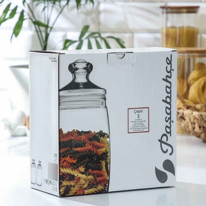 Банки для сыпучих продуктов Paşabah&ccedil;e Cesni, 1.1 л, набор 2 шт., стекло, прозрачные
