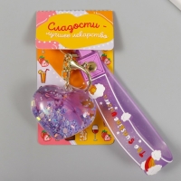 Брелок пластик с карабином, ремешком "Сердечко с цветами" водный с декором 5х5,5х2,5 см