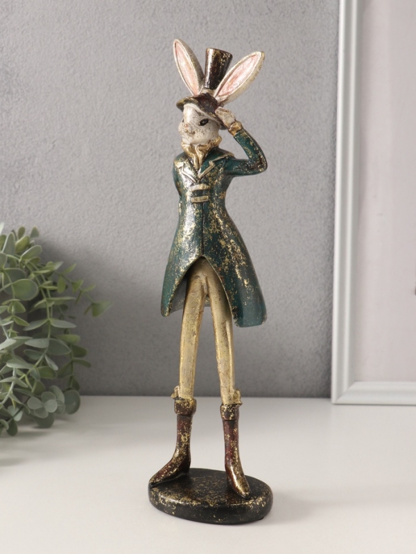 Сувенир полистоун "Мистер зайчик в шляпе" 9х8х30 см