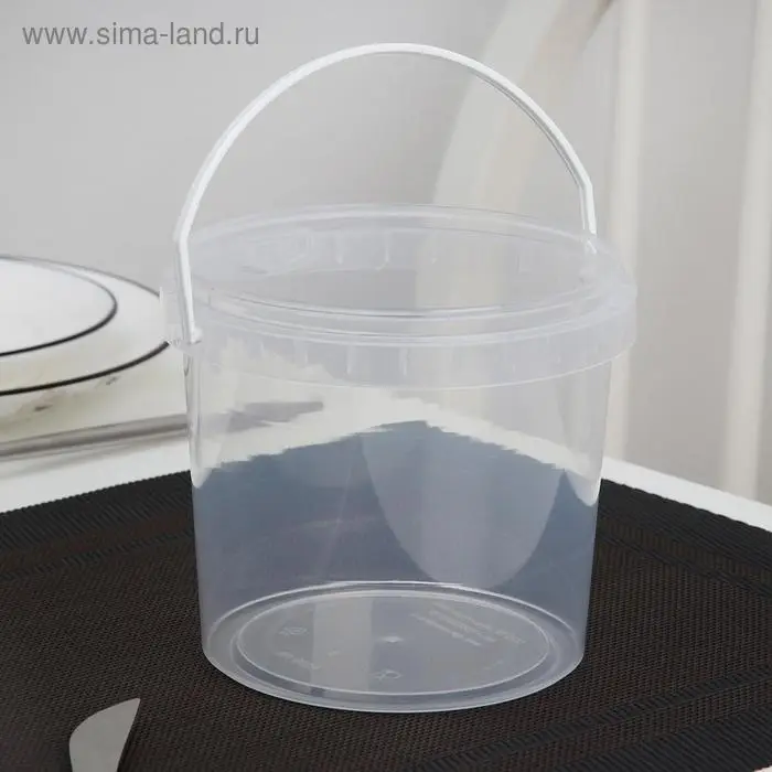 Ведро с ручкой одноразовое, пластик, 1 л, пищевое, прозрачное