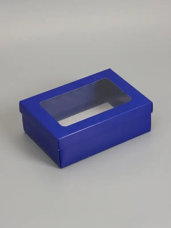 Коробка складная, крышка-дно, с окном, синяя, 24 х 17 х 8 см