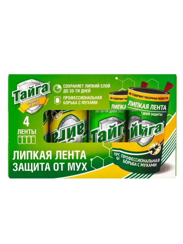 Тайга липкая лента защита от мух в коробочке 4 ед.