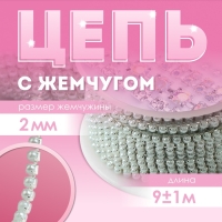 Цепь с жемчугом, металл, пластик, 2 мм, SS6, 9 &plusmn; 1 м, цвет бирюзовый