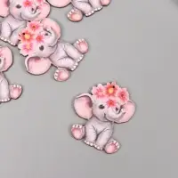 Декор для творчества дерево "Слонёнок с цветным венком" 4,1х3,5х0,3 см