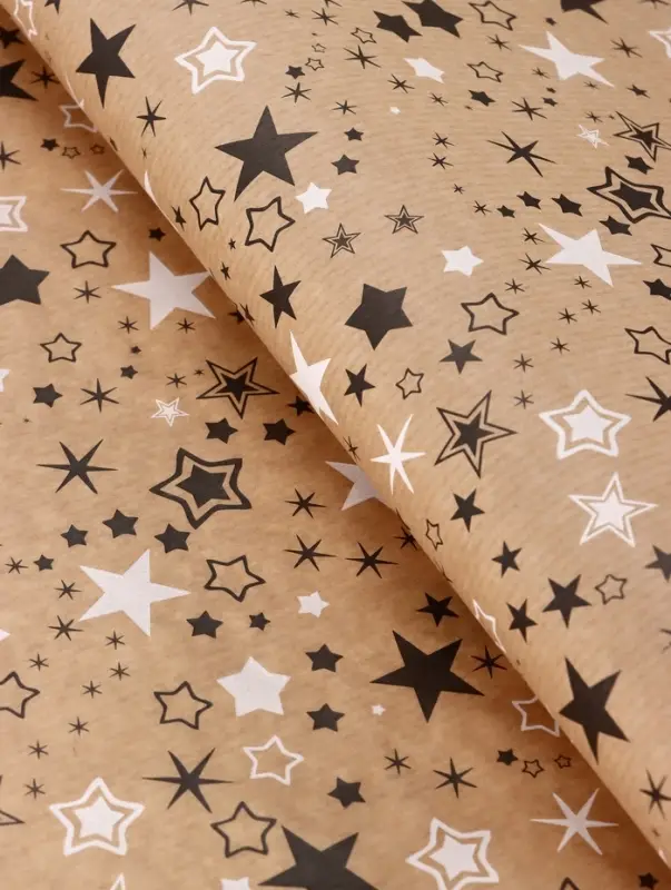 Бумага упаковочная крафт "Звезды", белый/графитовый, 0,72 х 10&plusmn; 5% м, 40 гр