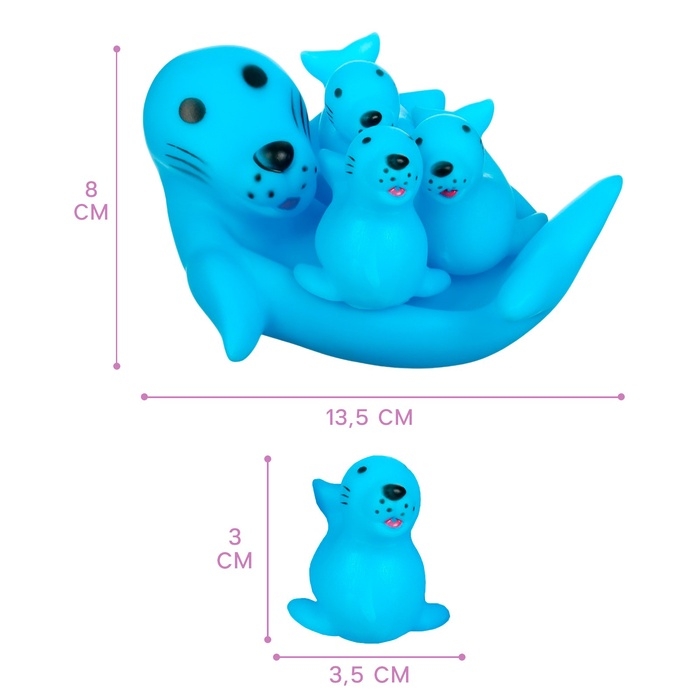 Набор резиновых игрушек для ванны &laquo;Мыльница: Тюлень&raquo;, 13,5 см, с пищалкой, 4 шт., Крошка Я