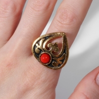 Кольцо «Этника» капля, цвет красный в чернёном золоте, безразмерное Кольцо «Этника» капля, цвет красный в чернёном золоте, безразмерное