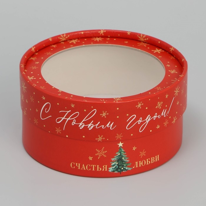 Коробка для макарун тубус с окном «Тепла и уюта», 12 х 12 х 5 см, Новый год Коробка для макарун тубус с окном «Тепла и уюта», 12 х 12 х 5 см, Новый год