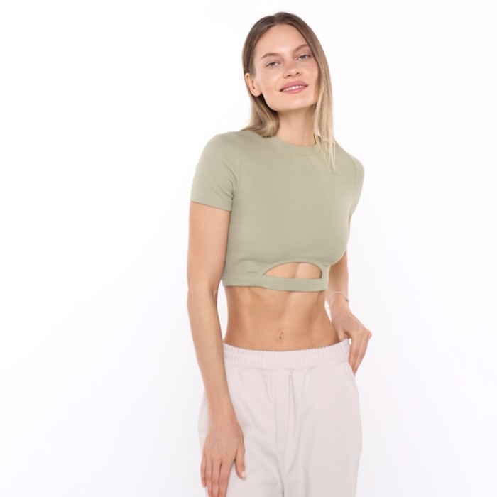 Футболка женская укороченная, цвет зелёный, размер 42 (S)