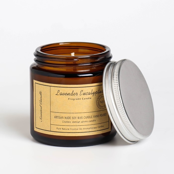Свеча ароматическая в банке Свеча ароматическая в банке "Лаванда и эвкалипт", 6,5х5,5 см, 100 гр