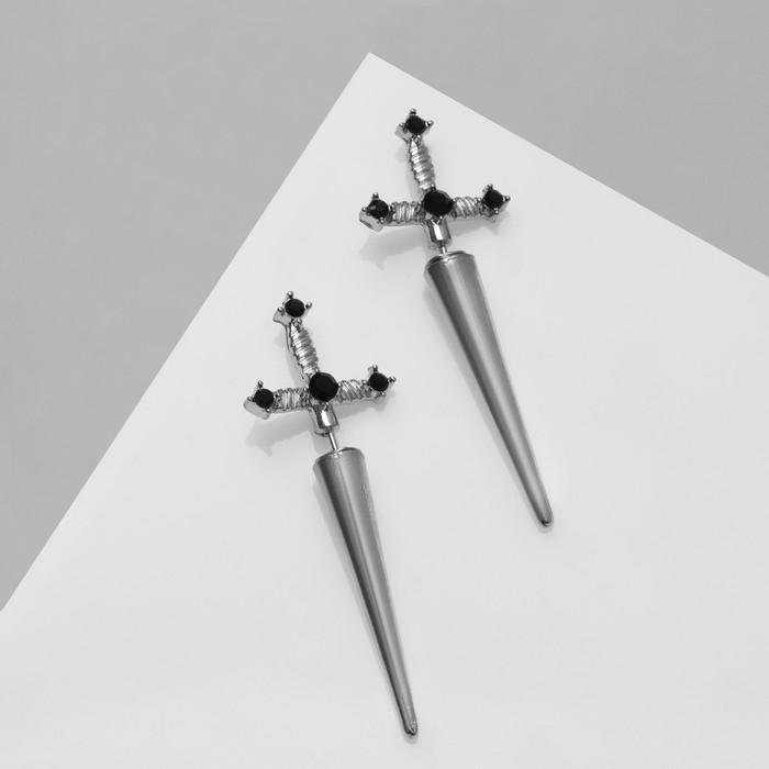 Серьги со стразами «Кресты» готика, цвет чёрный в серебре Серьги со стразами «Кресты» готика, цвет чёрный в серебре