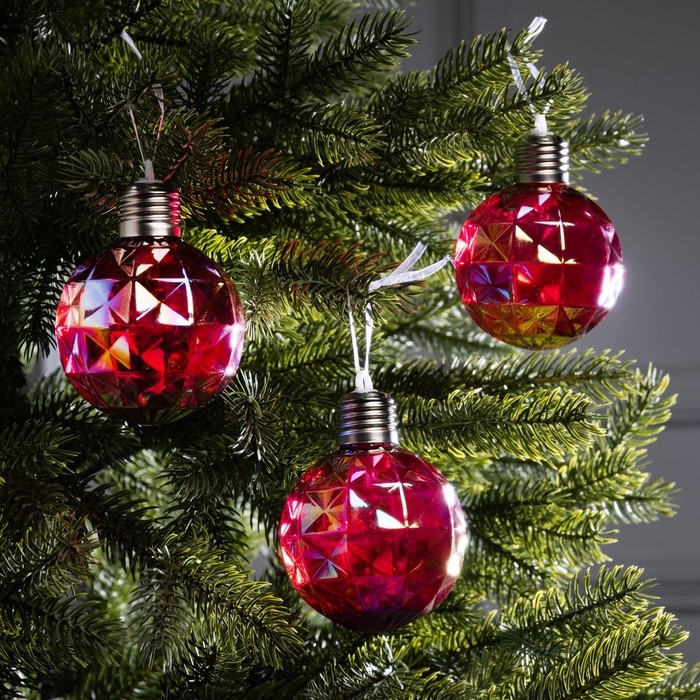 Набор елочных шаров Набор елочных шаров "Яркие переливы", d=7 см, 3 LED, 3 шт, AG13x9, свечение тёплое белое