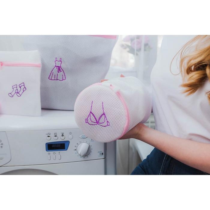 Мешок для стирки бюстгальтеров Доляна, 16&times;16&times;16 см, трёхслойный, крупная сетка, белый