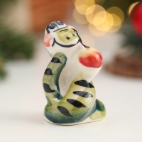 Новый год. Сувенир символ года "Змея с яблоком", гжель, цвет, 5.5х4 см
