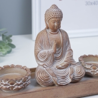 Сувенир полистоун подсвечник на 2 свечи "Будда - медитация" под серебро 8,7х24,3х15 см Сувенир полистоун подсвечник на 2 свечи "Будда - медитация" под серебро 8,7х24,3х15 см