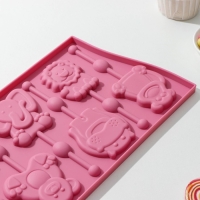 Форма для леденцов Доляна &laquo;Звери&raquo;, силикон, 27,5&times;16,5 см, 6 ячеек (6,4&times;6,4), с палочками, цвет МИКС