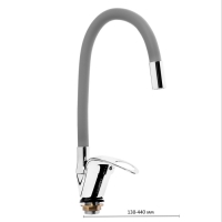 Смеситель для кухни ZEIN Z2115, однорычажный, гибкий излив, картридж 40 мм, серый/хром