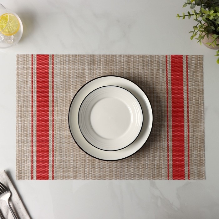 Салфетка сервировочная на стол &laquo;Две полосы&raquo;, 45&times;30 см, цвет красный