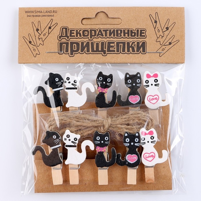 Набор декоративных прищепок «Кошечки» набор 10 шт. Набор декоративных прищепок «Кошечки» набор 10 шт.