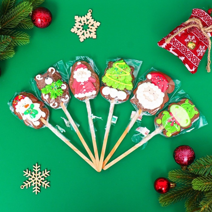 Новый год. Печенье шоколадное на палочке "Зимнее", МИКС, 30 г