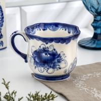 Чашка "Ромашка", гжель, фарфор,  200 мл, 9 см