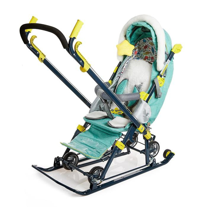 Санки-коляска &laquo;Ника Детям НД 7-7&raquo;, дизайн в джинсовом стиле, цвет зелёный, с механизмом качания